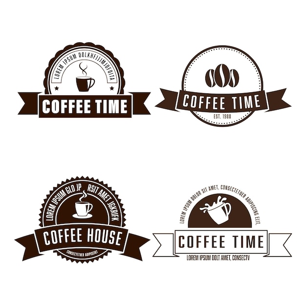 Conjunto vetorial de logotipo de café e ilustração de rótulo