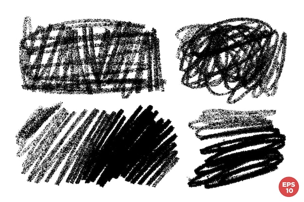 Vetor conjunto vetorial de manchas de pinceladas desenhadas à mão para cenários conjunto de elementos de design de rabiscos monocromáticos fundos artísticos desenhados à mão monocromáticos de uma cor