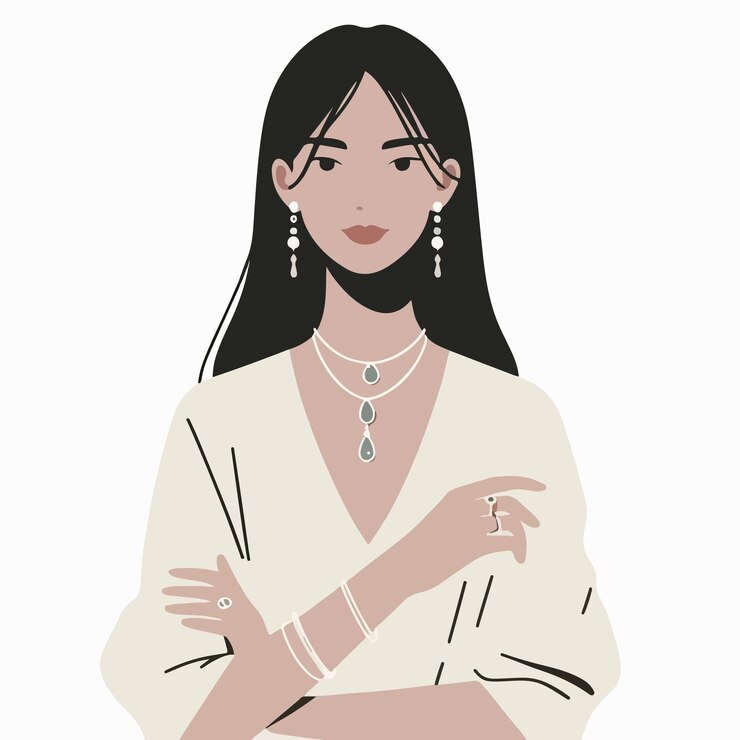 Vetor conjunto vetorial de mulheres com jóias em estilo de design plano