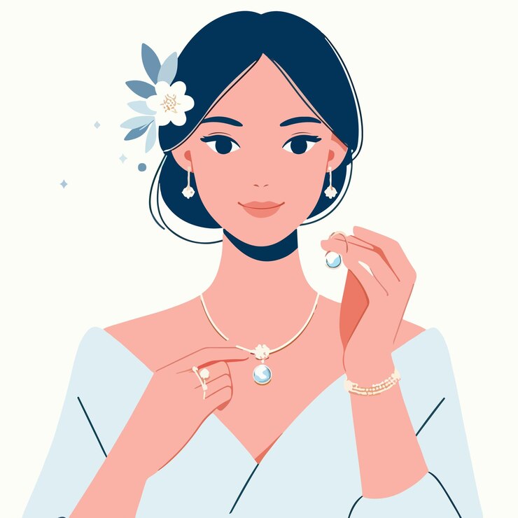 Vetor conjunto vetorial de mulheres com jóias em estilo de design plano