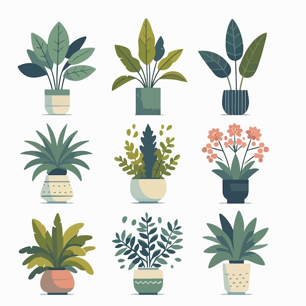Vetor conjunto vetorial de plantas com um estilo de design plano simples e minimalista