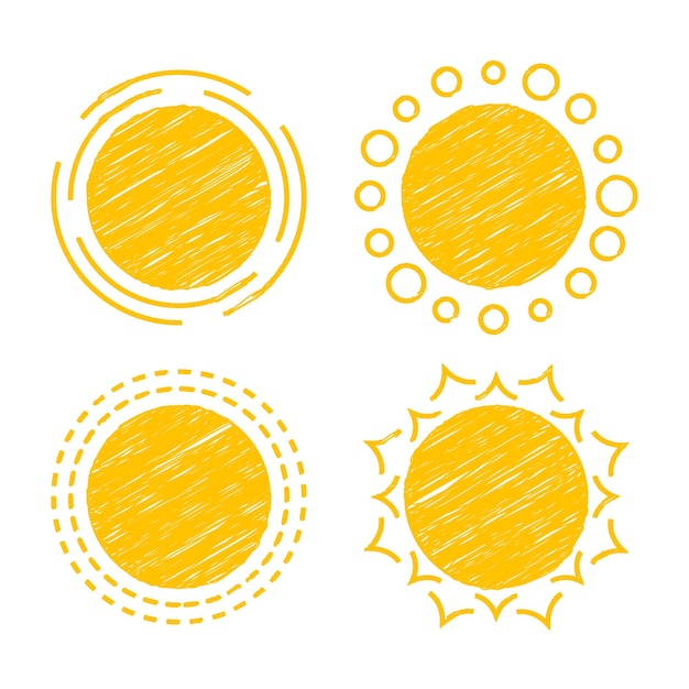 Vetor conjunto vetorial de símbolos abstratos do sol incubação desenhada à mão