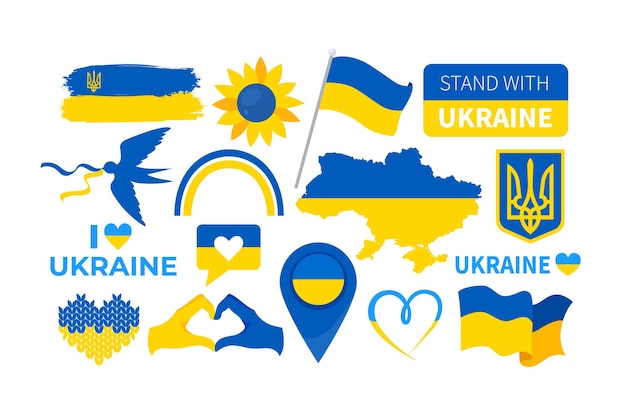 Conjunto vetorial de símbolos nacionais ucranianos isolados no fundo branco