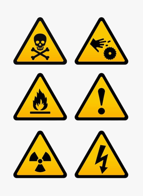 Conjunto vetorial de sinal de alerta em sinal de perigo de fundo branco