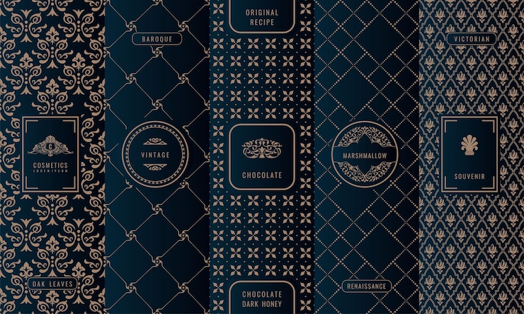 Vetor conjunto vintage de rótulos de elementos verticais de design, molduras de logotipo de embalagem, design de luxo