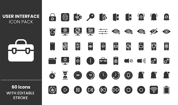 Conjuntos de ícones da interface do usuário com estilo glifo