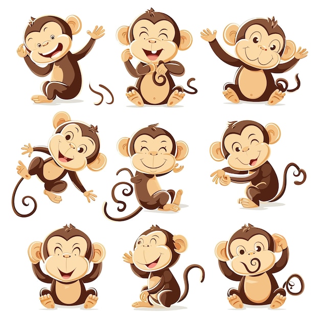 Conjuntos de ilustrações de macacos