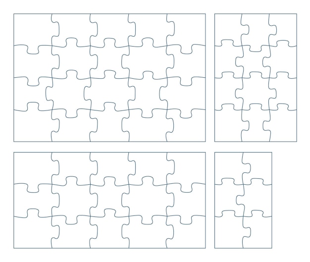 Vetor conjuntos de peças de quebra-cabeça ilustração vetorial 2 x 3 3 x 4 3 x 5 4 x 5 peças de contorno do jogo de quebra-cabeça