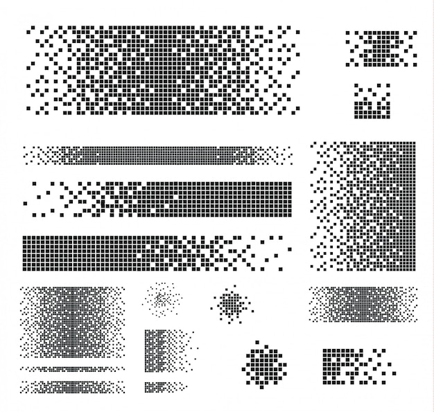Vetor conjuntos pontilhados quadrados preenchidos com efeito de desintegração