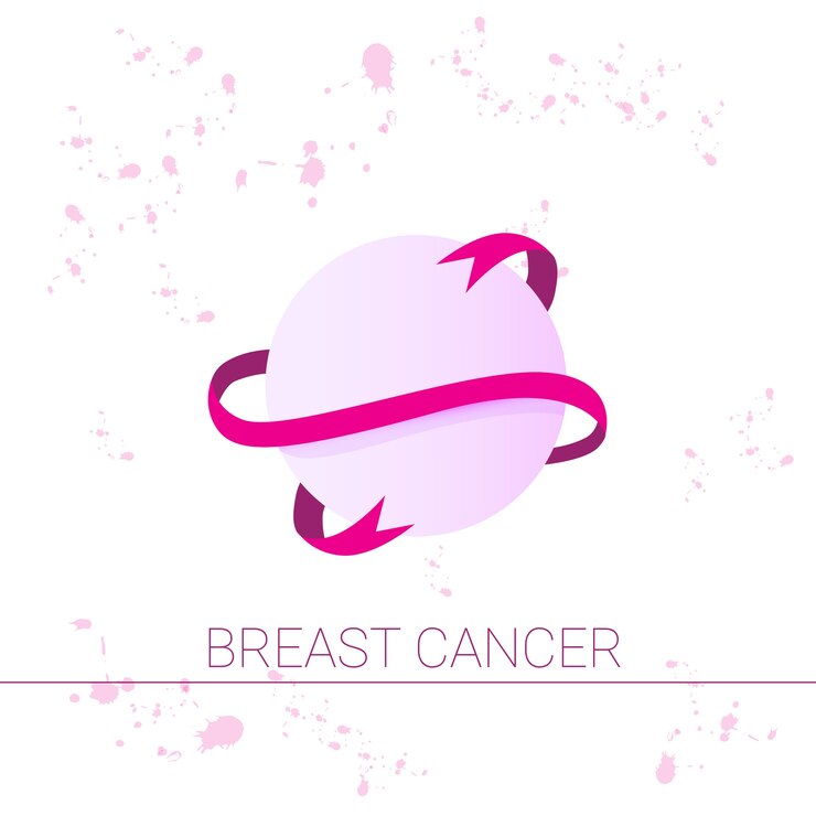 Vetor conscientização do câncer de mama pink globe banner flat