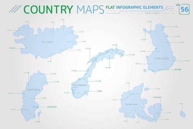 Conselho nórdico islândia noruega dinamarca finlândia e suécia mapas vetoriais