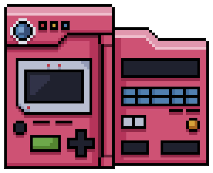 Vetor console de bits de videogame pixel art isolado no branco