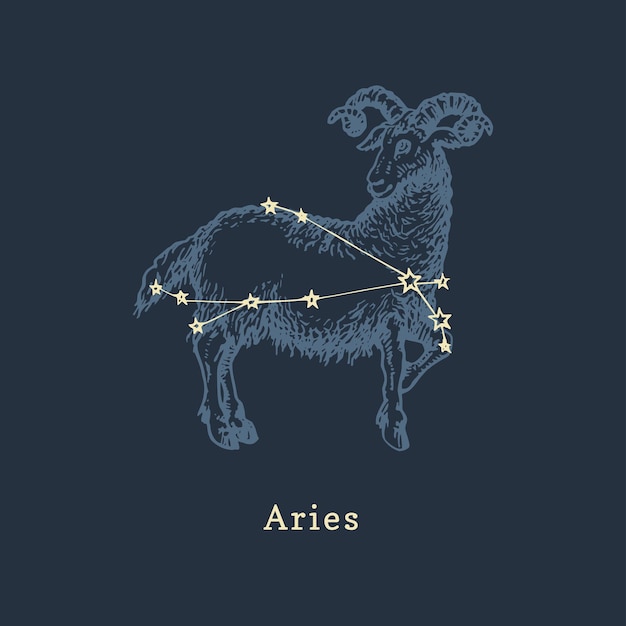 Constelação do Zodíaco de Áries em estilo de gravura Ilustração gráfica retrô vetorial do signo astrológico Ram