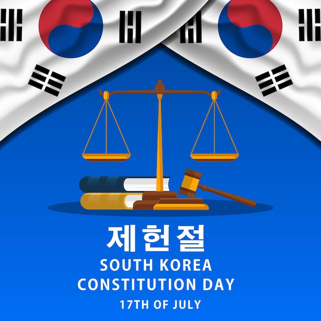 Constituição da coreia do sul dia 17 de julho ilustração com bandeira coreana realista