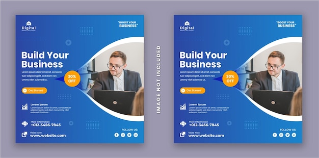 Vetor construa seu negócio e agência de marketing digital flyer quadrado instagram banner de postagem de mídia social