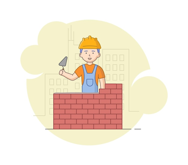 Homem Construtor Durante O Conceito De Trabalho PNG , Tijolo