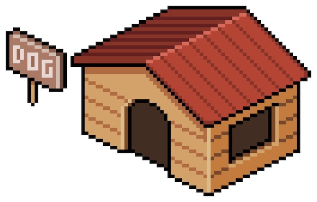 Construção de casa de cachorro pixel art para jogo de bits em fundo branco