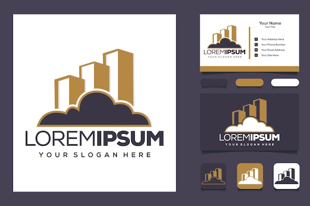 Construção de conceito de design de logotipo em nuvem logotipo da cidade em nuvem e cartão de visita