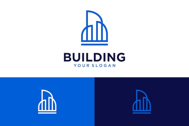 Construção de design de logotipo com arte de torre e linha