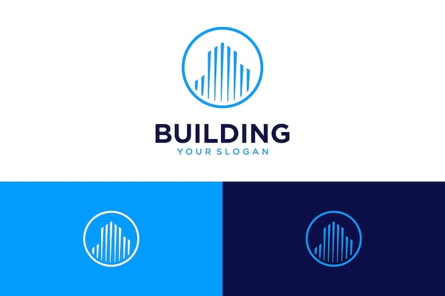 Construção de design de logotipo com cidade e torre