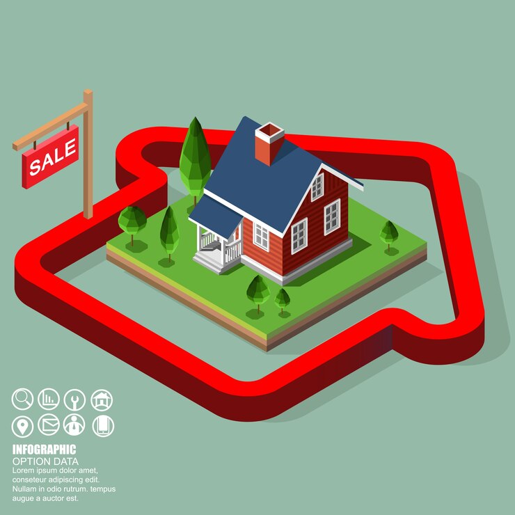Vetor construção isométrica do negócio dos bens imobiliários e da propriedade.