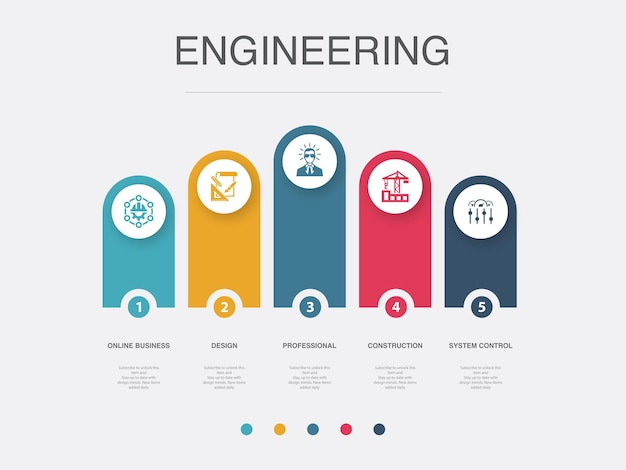 Construção profissional de design de engenharia ícones de controle do sistema modelo de layout de design infográfico conceito de apresentação criativa com 5 etapas