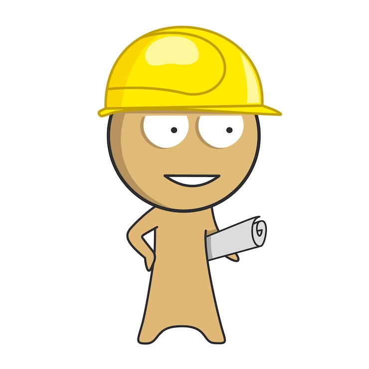 Vetor construidor em um canteiro de obras com um plano em suas mãos