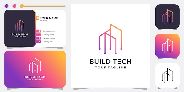 Construindo logotipo com conceito de tecnologia premium vector