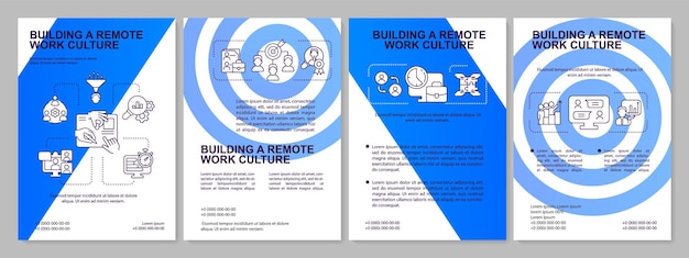 Construindo modelo de brochura azul de cultura de trabalho remoto escritório online design de folheto com ícones lineares 4 layouts vetoriais para apresentação de relatórios anuais fontes aria myriad proregular usadas