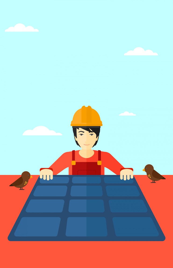 Vetor construtor com painel solar.