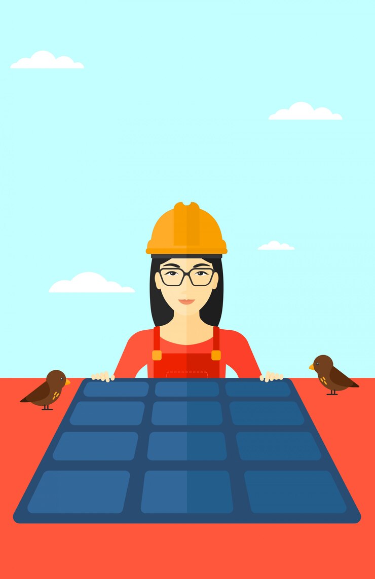 Vetor construtor com painel solar.
