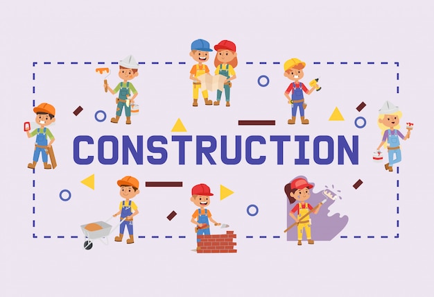 Construtor construtor crianças personagem construção construção design ilustração