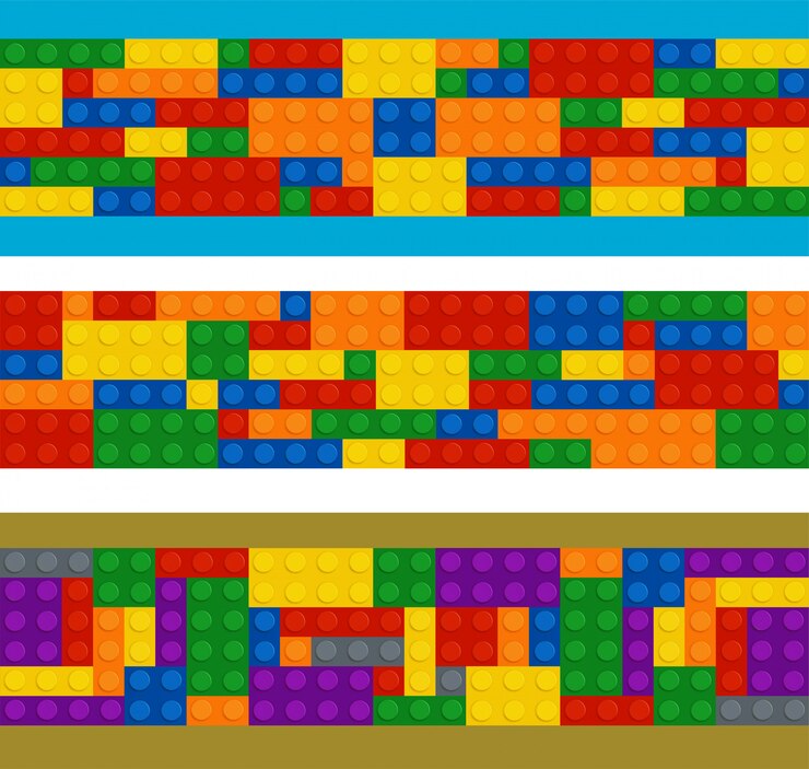 Vetor construtor de plástico em ordem horizontal, conjunto de peças de cores diferentes