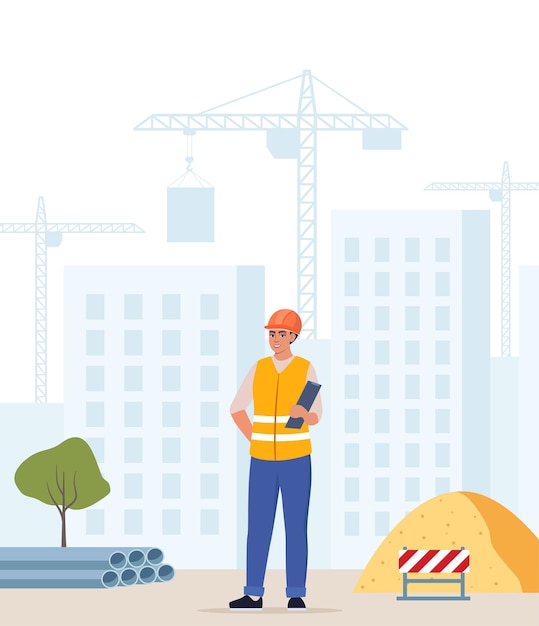 Construtor técnico industrial trabalhador da construção civil sobre guindastes de torre do canteiro de obras da cidade