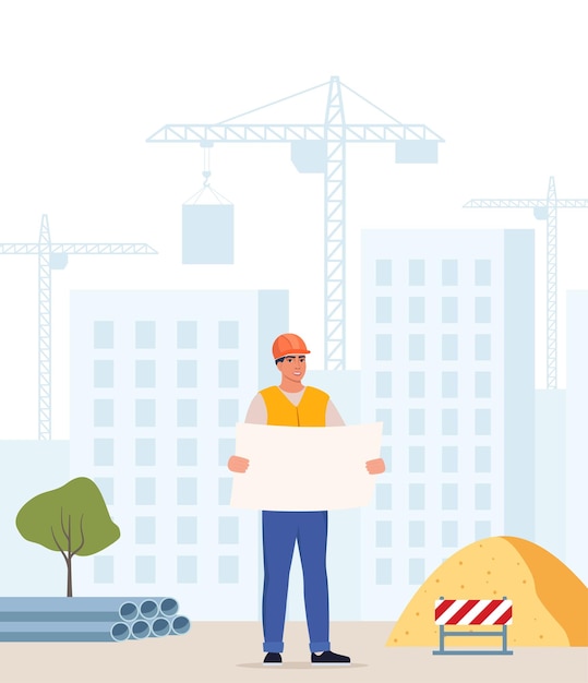 Construtor técnico industrial trabalhador da construção civil sobre guindastes de torre do canteiro de obras da cidade