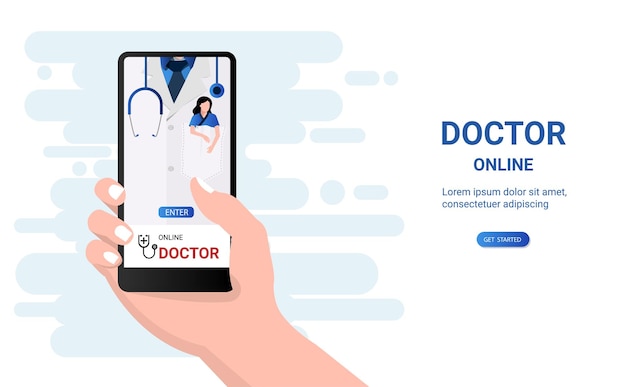 Consulta médica on-line e telemedicina on-line através de dispositivos móveis Médico on-line Pergunte a um médico Telefone de saúde do aplicativo Suporte médico on-line Diagnóstico on-line Saúde digital Ilustração vetorial 3D