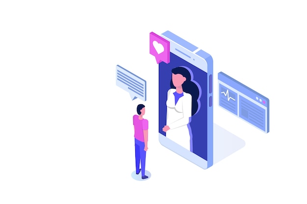 Consulta médica online. Tecnologia inteligente isométrica em saúde