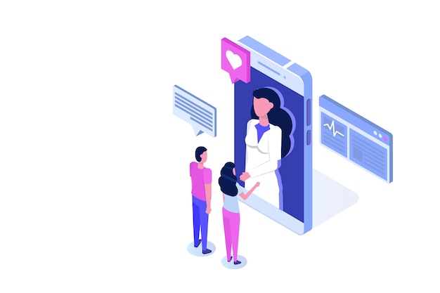 Consulta médica online. Tecnologia inteligente isométrica em saúde