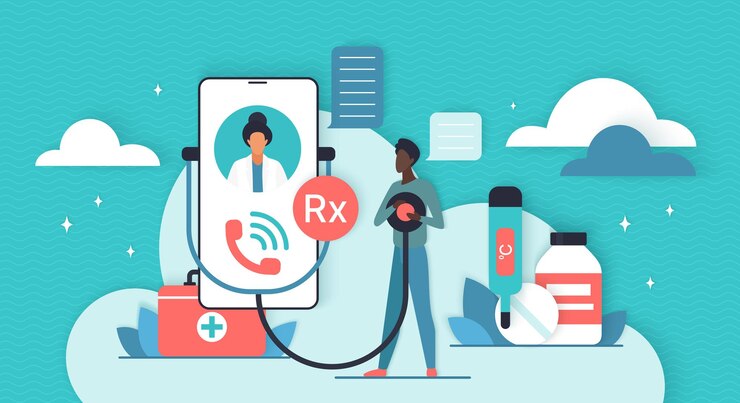 Vetor consulta médica virtual para diagnóstico e receita de rx por videoconferência