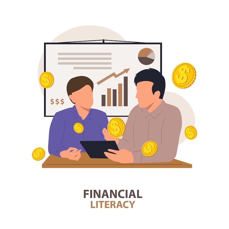 Vetor consultor financeiro calculando fundos de pensão alfabetização financeira