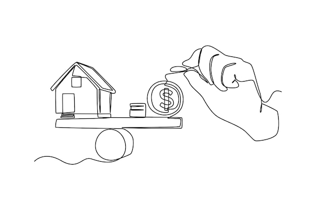 Vetor consumidores de desenho de uma linha única compram casas por conta conceito de banco desenho de desenho de linha contínua ilustração em vetor gráfico