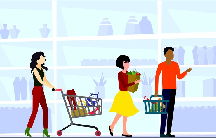 Vetor consumo de pessoas no conceito de supermercado