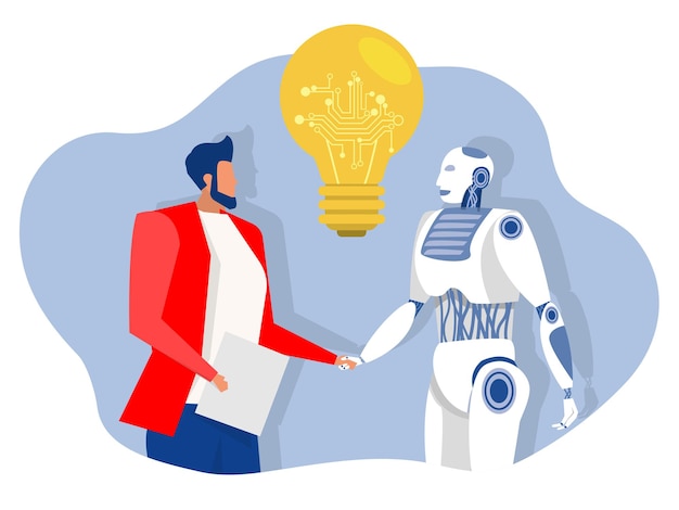 Contacto de parceria Empresário que combina ideia de ciborgue ou tecnologia de inteligência artificial