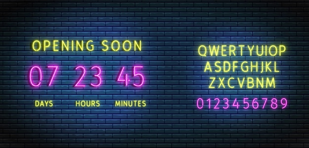 Contador de relógio de néon. temporizador de contagem regressiva com fonte.