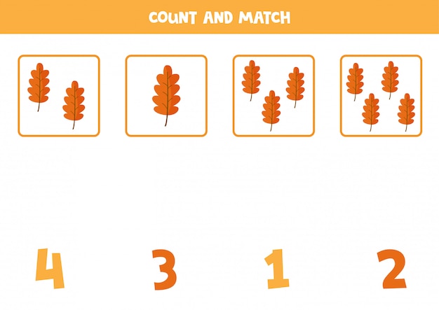 Contando folhas de outono bonito dos desenhos animados. jogo de matemática para crianças.