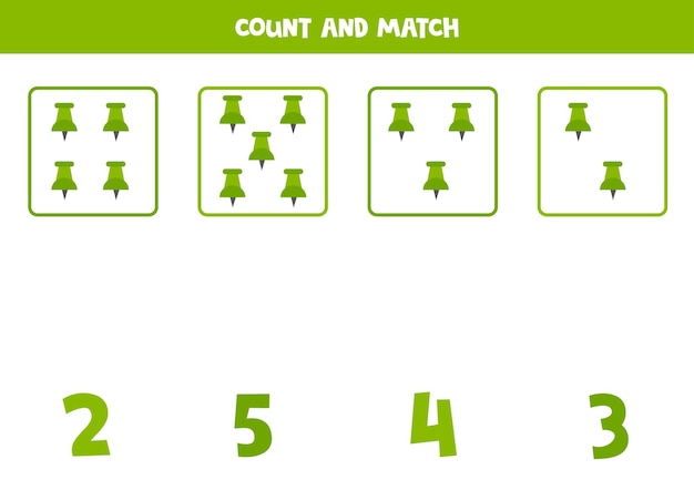 Contando o jogo com alfinete verde. planilha de matemática.