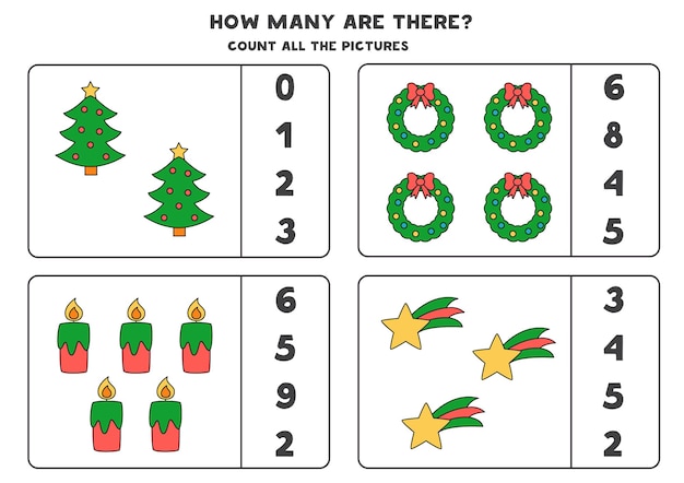 Contando o jogo com elementos de natal. planilha educacional.