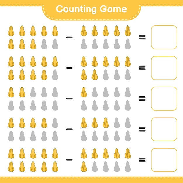 Contando o jogo, conte o número de butternut squash e escreva o resultado. jogo educativo para crianças, planilha para impressão