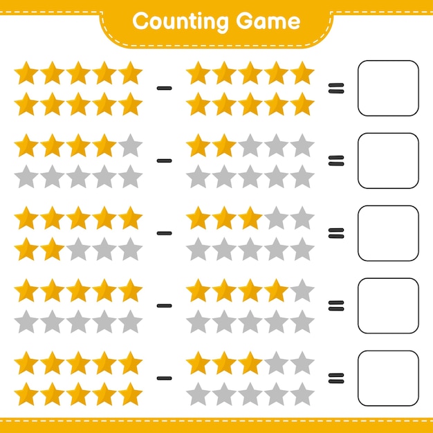 Contando o jogo, conte o número de estrelas e escreva o resultado. Jogo educativo infantil
