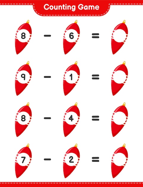 Contando o jogo, conte o número de luzes de natal e escreva o resultado. jogo educativo para crianças, planilha para impressão